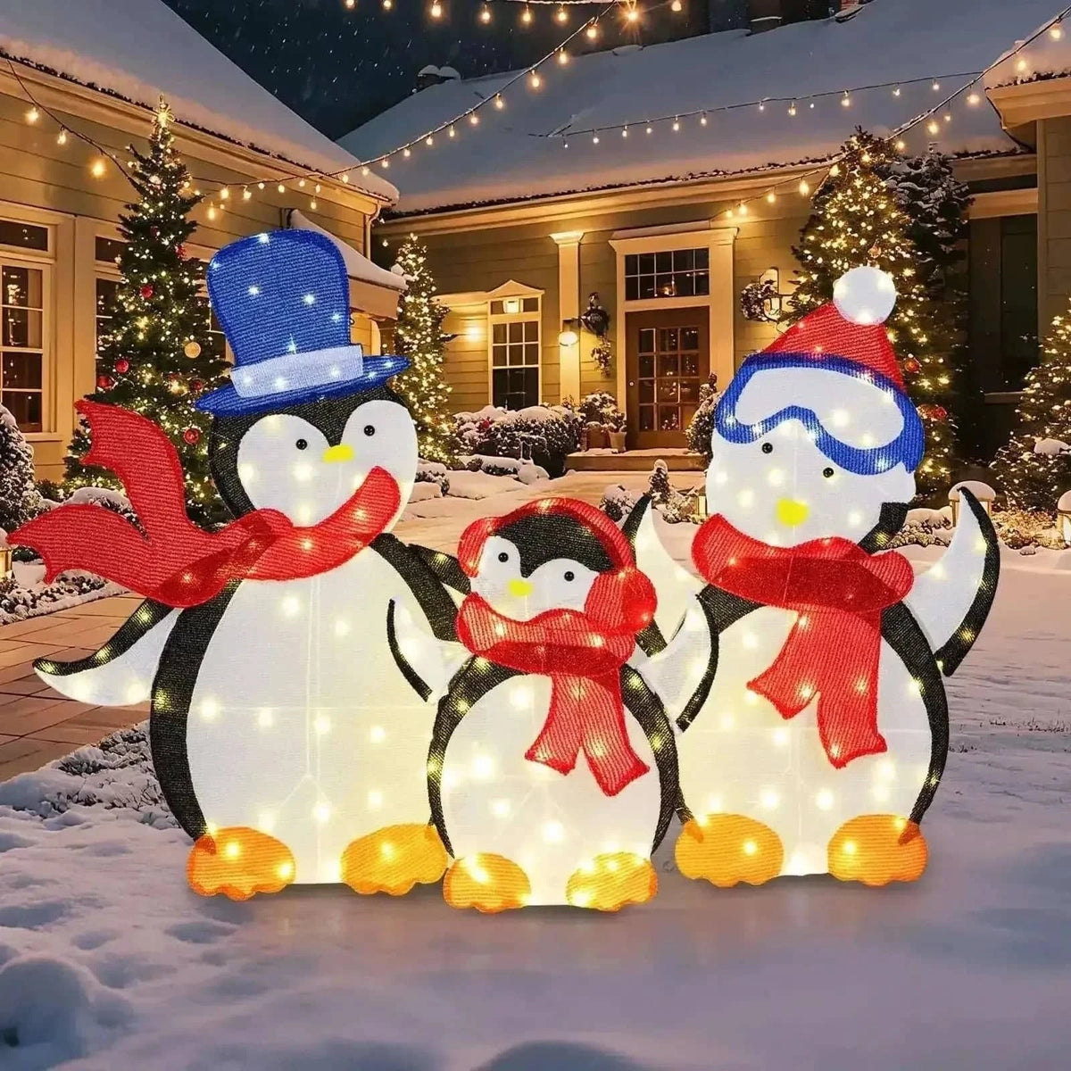 3-Piece 2D Lighted Penguin Family Christmas Decoration with 160 LED Lights Cartsfy Inc.