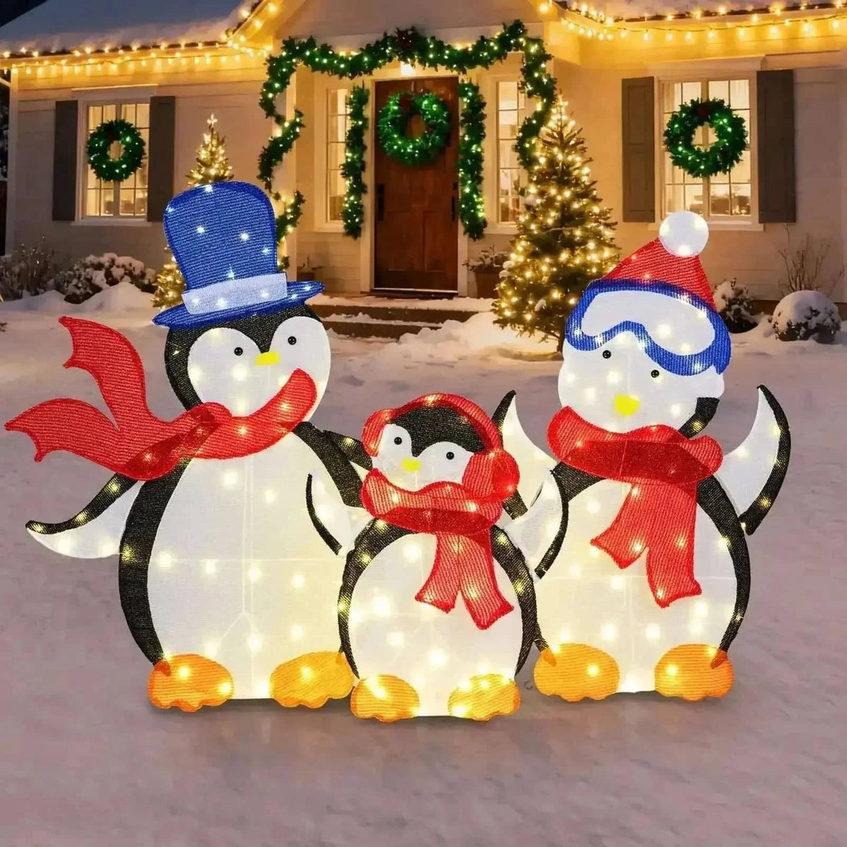 3-Piece 2D Lighted Penguin Family Christmas Decoration with 160 LED Lights Cartsfy Inc.