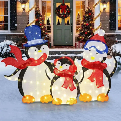 3-Piece 2D Lighted Penguin Family Christmas Decoration