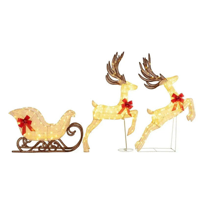 3-Piece Christmas Lighted Reindeer and Sleigh Set for Lawn & Garden Cartsfy Inc.