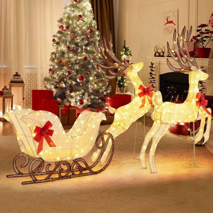 3-Piece Christmas Lighted Reindeer and Sleigh Set for Lawn & Garden Cartsfy Inc.