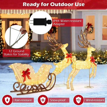 3-Piece Christmas Lighted Reindeer and Sleigh Set for Lawn & Garden Cartsfy Inc.