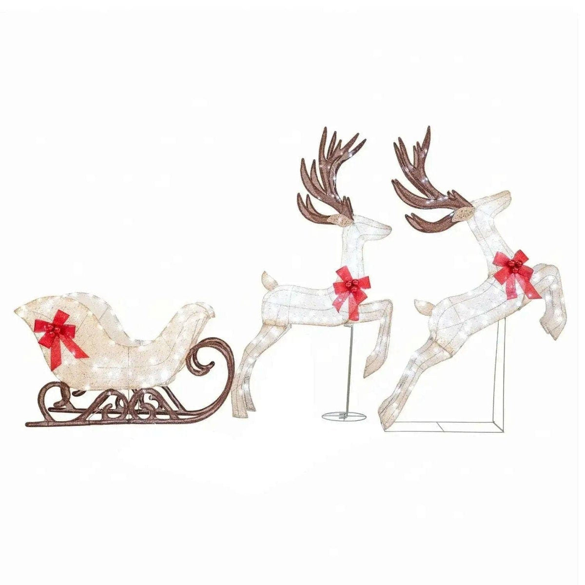 3-Piece Christmas Lighted Reindeer and Sleigh Set for Lawn & Garden Cartsfy Inc.