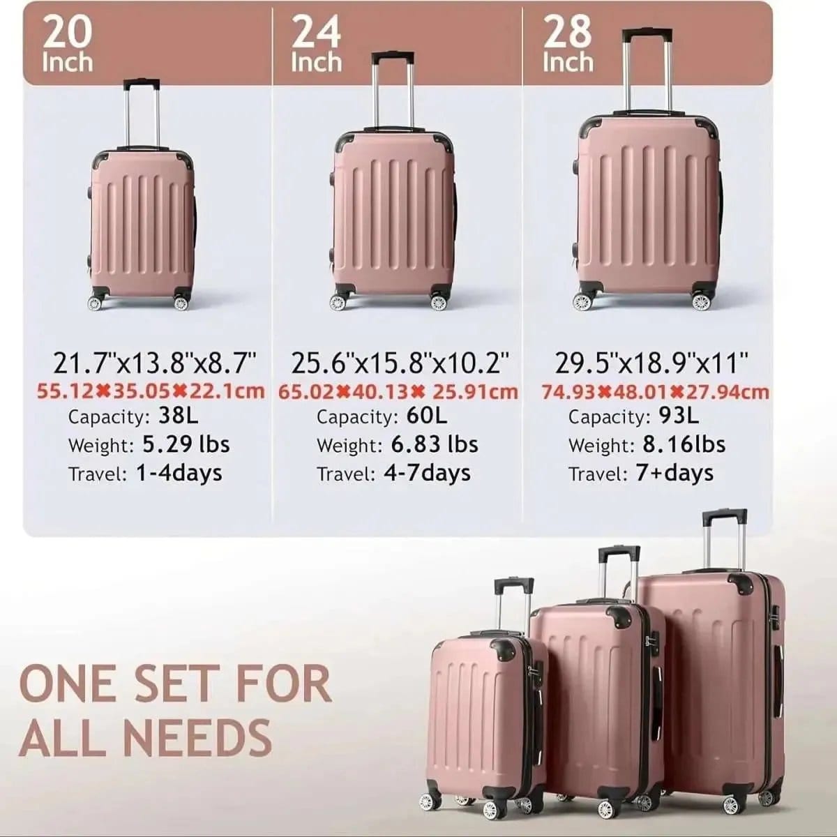 3-Piece Hard Shell Luggage Set with TSA Lock  – 360° Spinner Wheels DailySale White Black Rose White-Black-Rose-