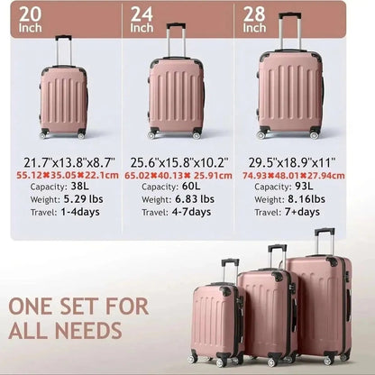 3-Piece Hard Shell Luggage Set with TSA Lock  – 360° Spinner Wheels DailySale White Black Rose White-Black-Rose-