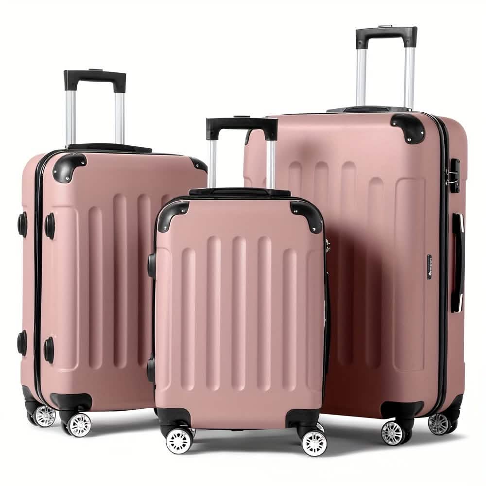 3-piece hard shell luggage set in rose with black trim and 360 spinner wheels