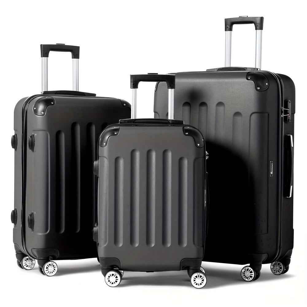 3-piece hard shell luggage set in black with black trim and 360 spinner wheels