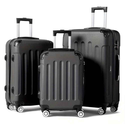 3-piece hard shell luggage set in black with black trim and 360 spinner wheels