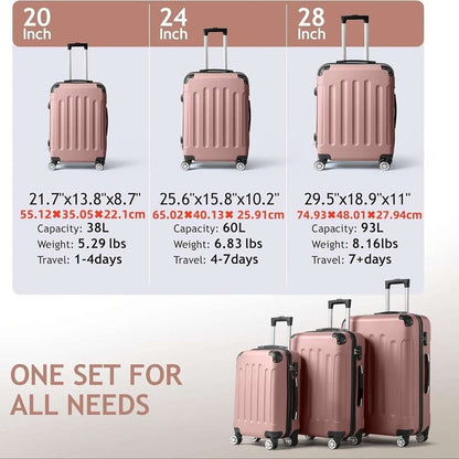 Rose hard-shell luggage set with TSA lock, 3-piece spinner suitcases