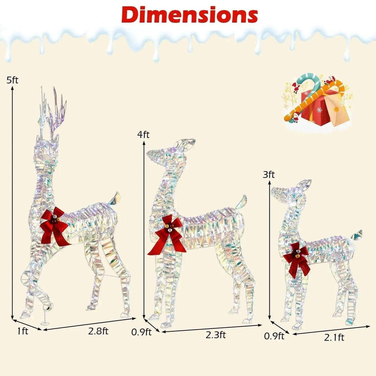3-Piece Large Lighted Christmas Reindeer Family Cartsfy Inc.