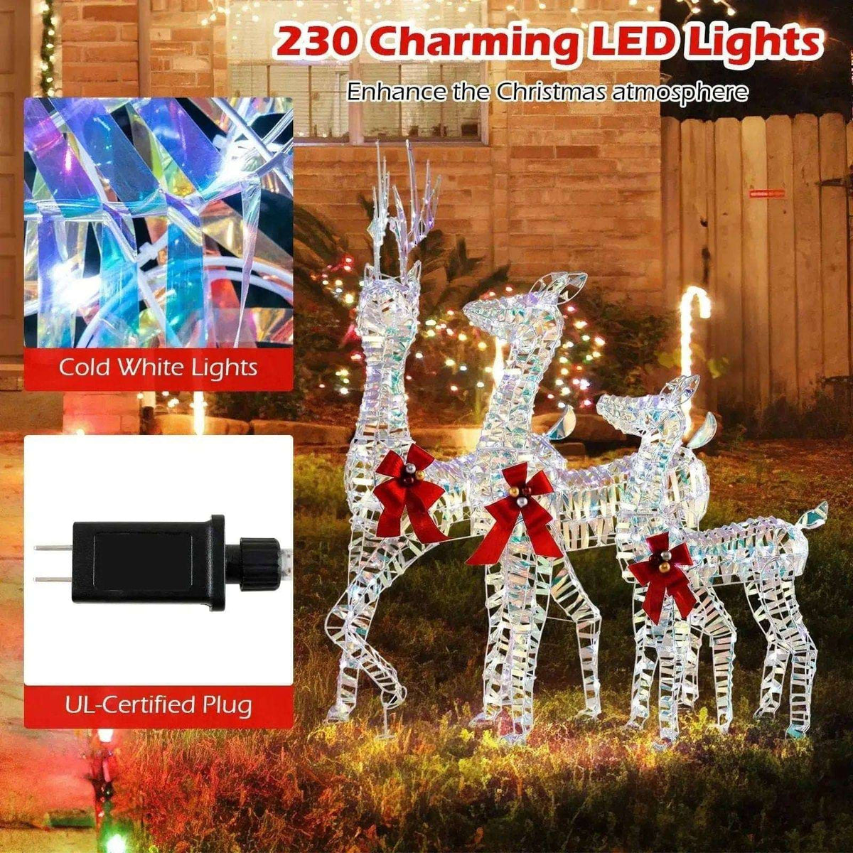 3-Piece Large Lighted Christmas Reindeer Family Cartsfy Inc.