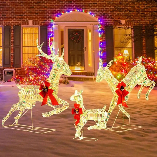 3-Piece Lighted Christmas Reindeer Family with LED Lights and Bows Cartsfy Inc.