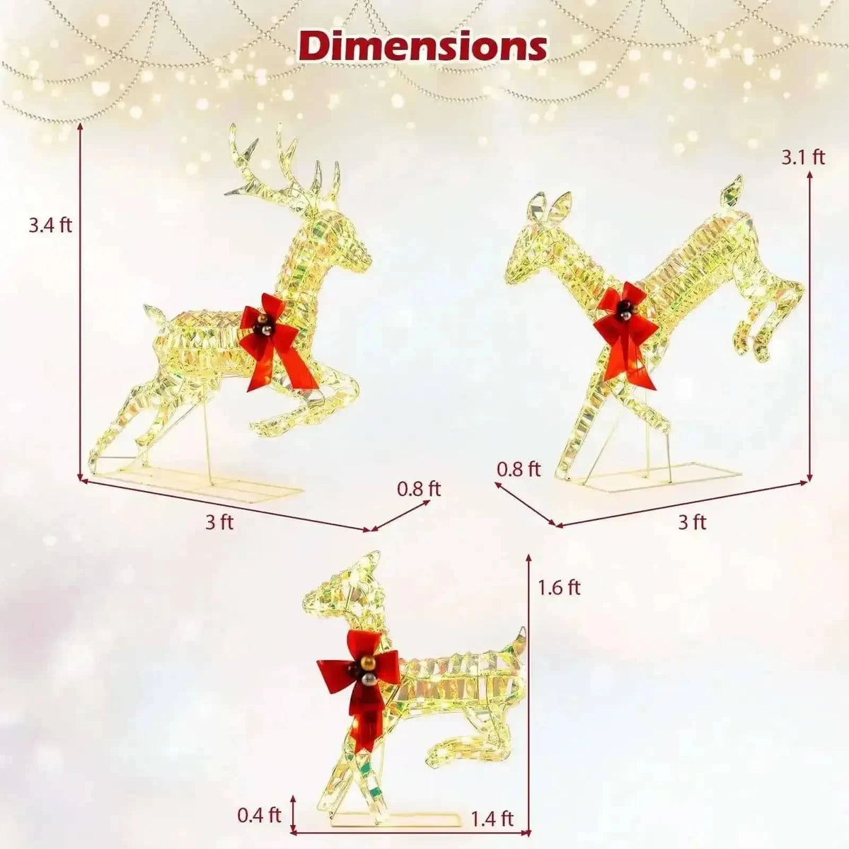 3-Piece Lighted Christmas Reindeer Family with LED Lights and Bows Cartsfy Inc.