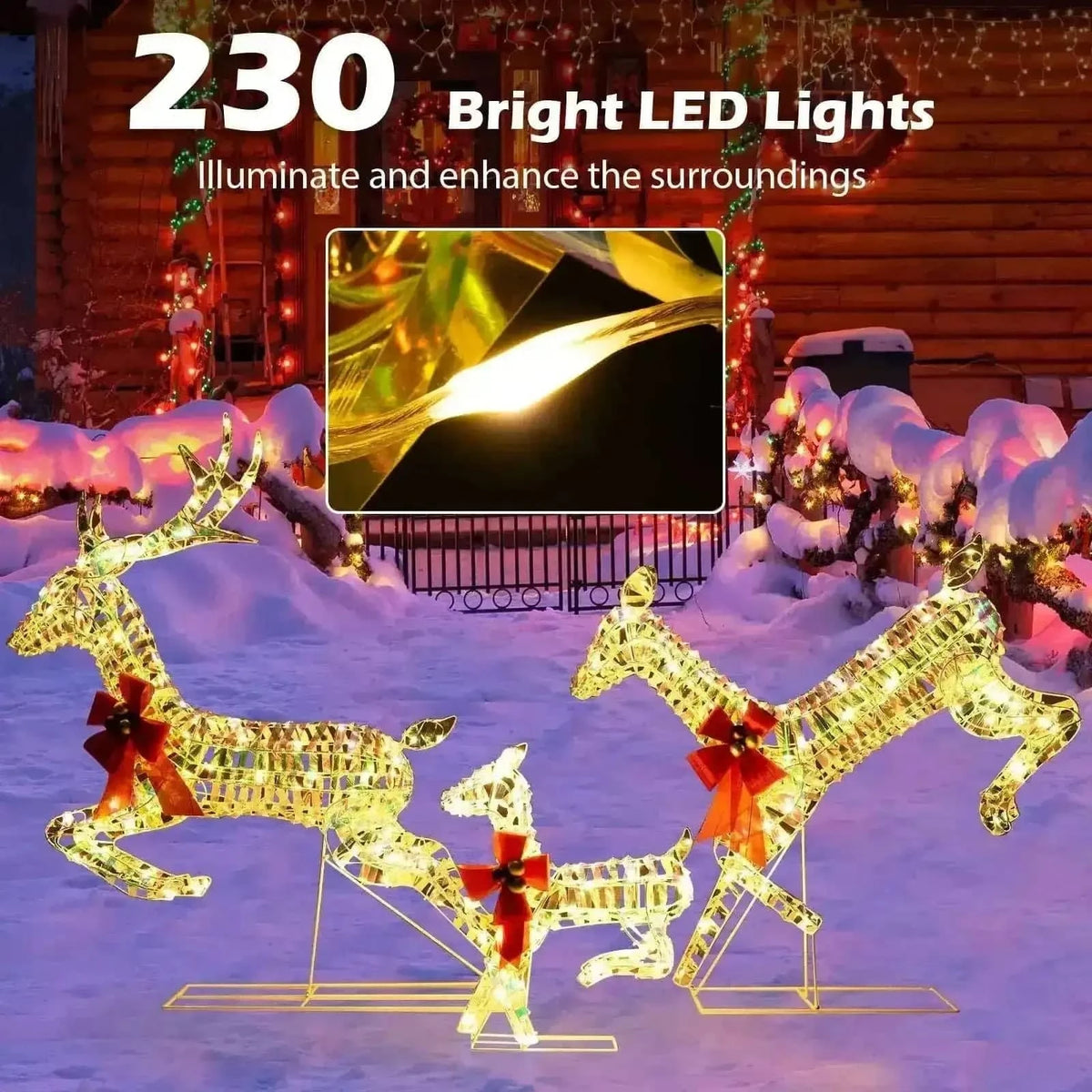 3-Piece Lighted Christmas Reindeer Family with LED Lights and Bows Cartsfy Inc.