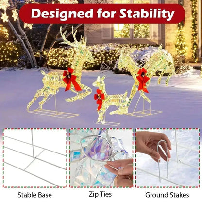 3-Piece Lighted Christmas Reindeer Family with LED Lights and Bows Cartsfy Inc.