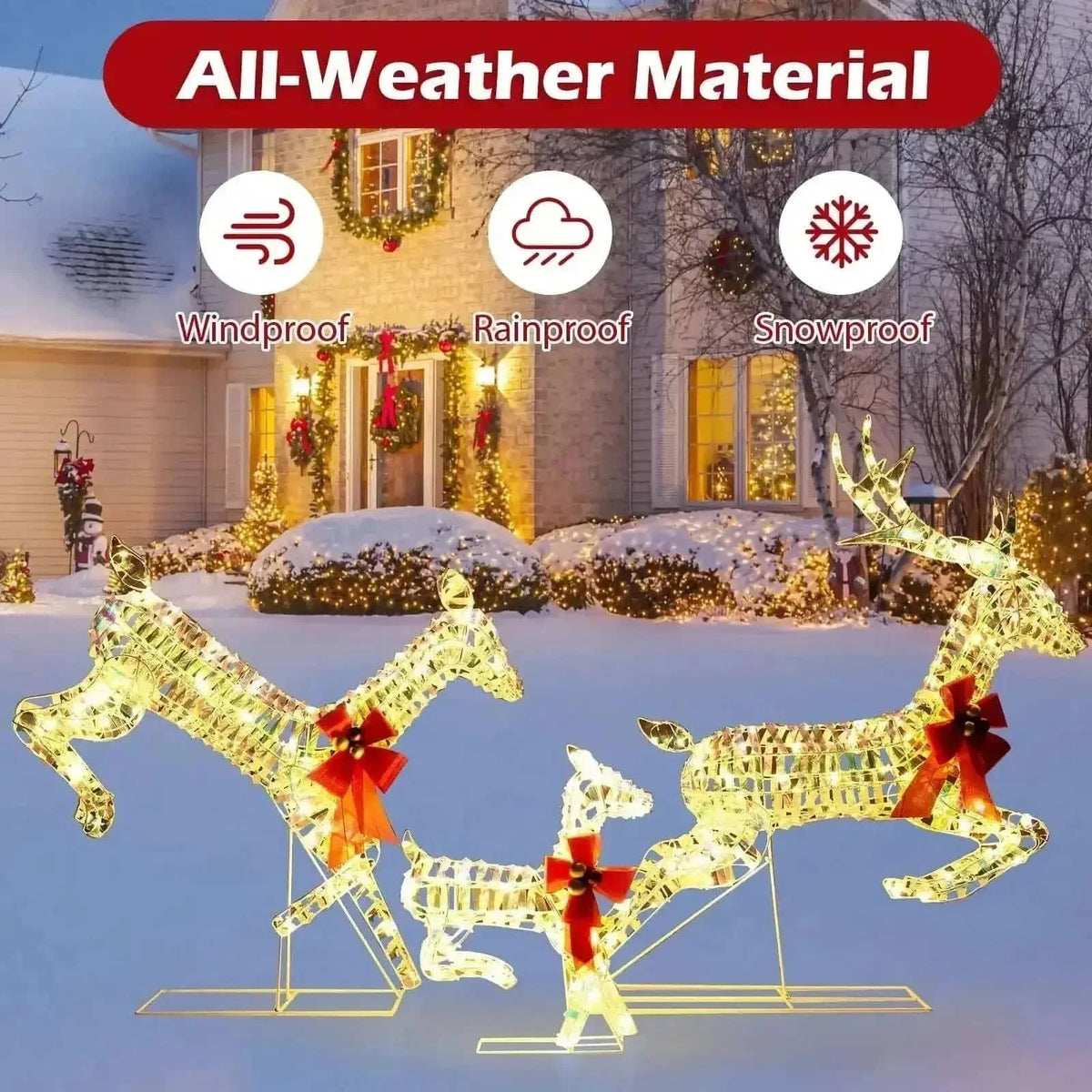 3-Piece Lighted Christmas Reindeer Family with LED Lights and Bows Cartsfy Inc.