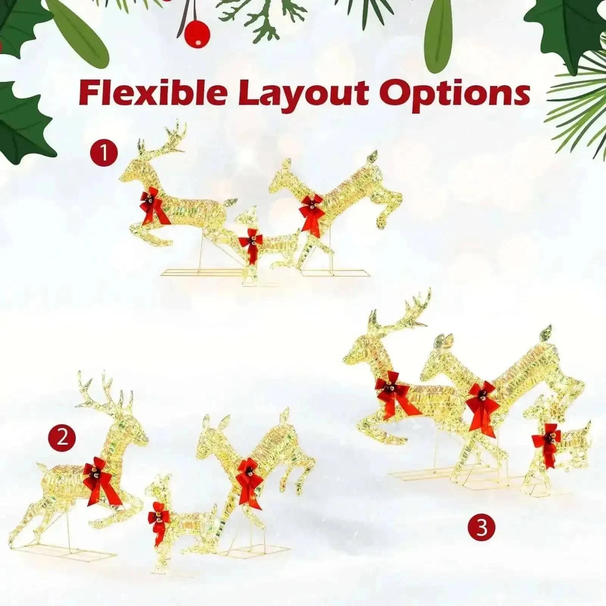 3-Piece Lighted Christmas Reindeer Family with LED Lights and Bows Cartsfy Inc.