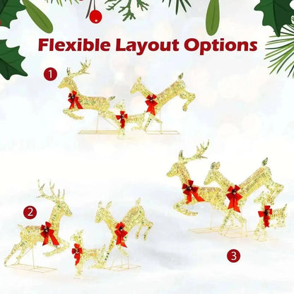 3-Piece Lighted Christmas Reindeer Family with LED Lights and Bows Cartsfy Inc.