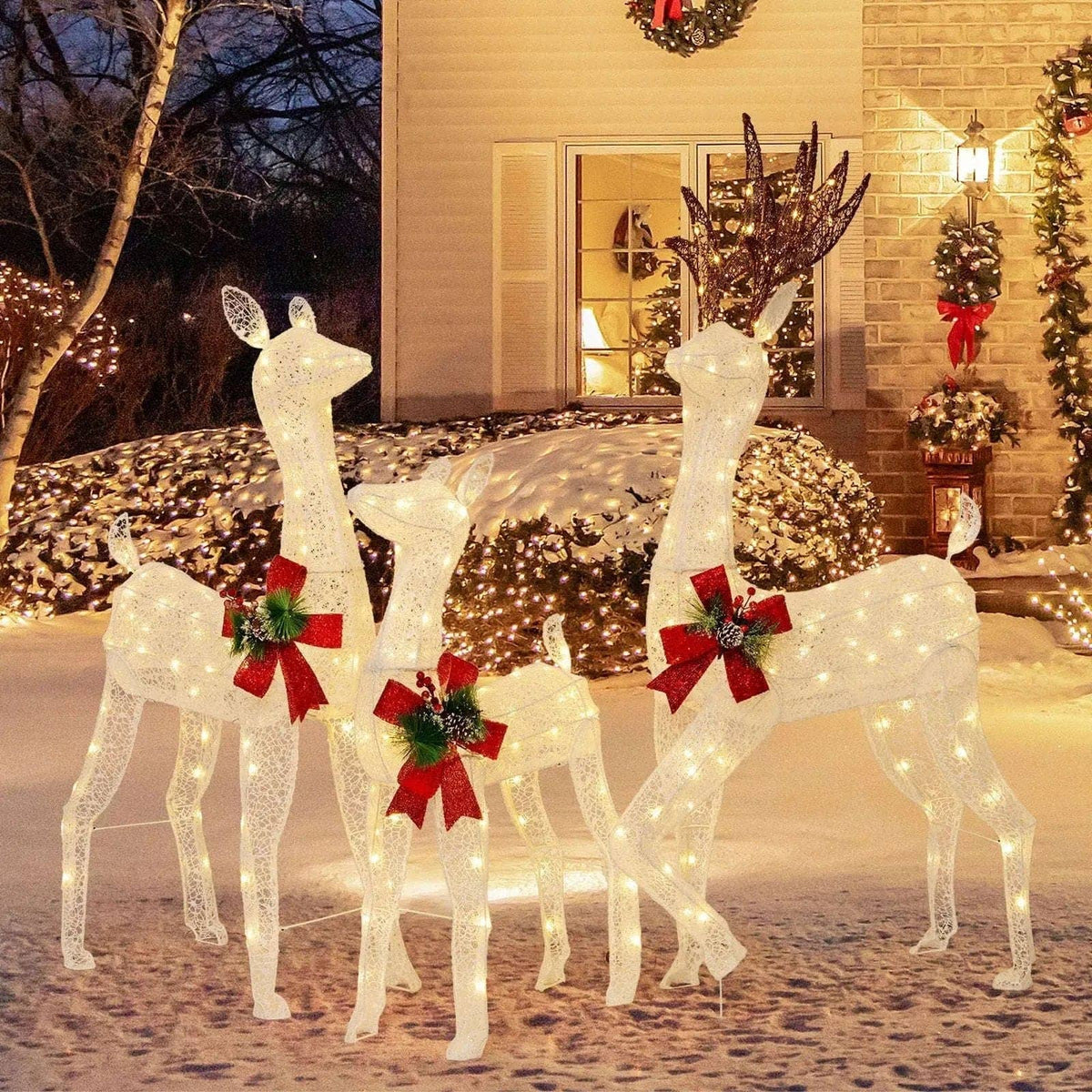 3-Piece Pre-lit Christmas Reindeer Family with LED Lights