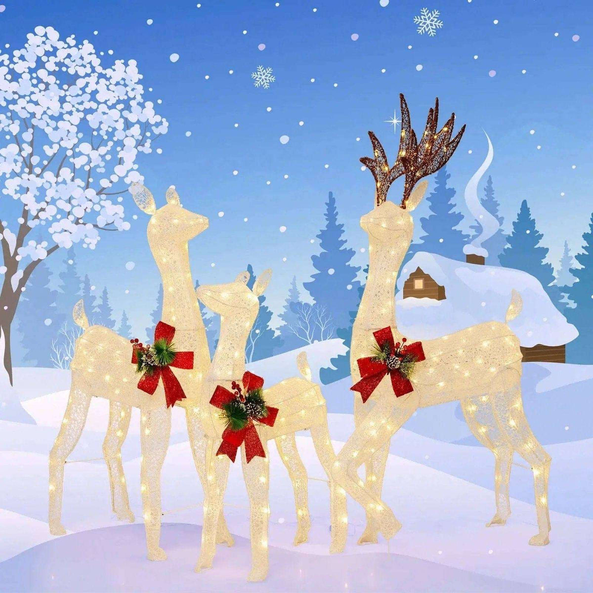 3-Piece Pre-lit Christmas Reindeer Family with 230 Warm White LED Lights Cartsfy Inc.