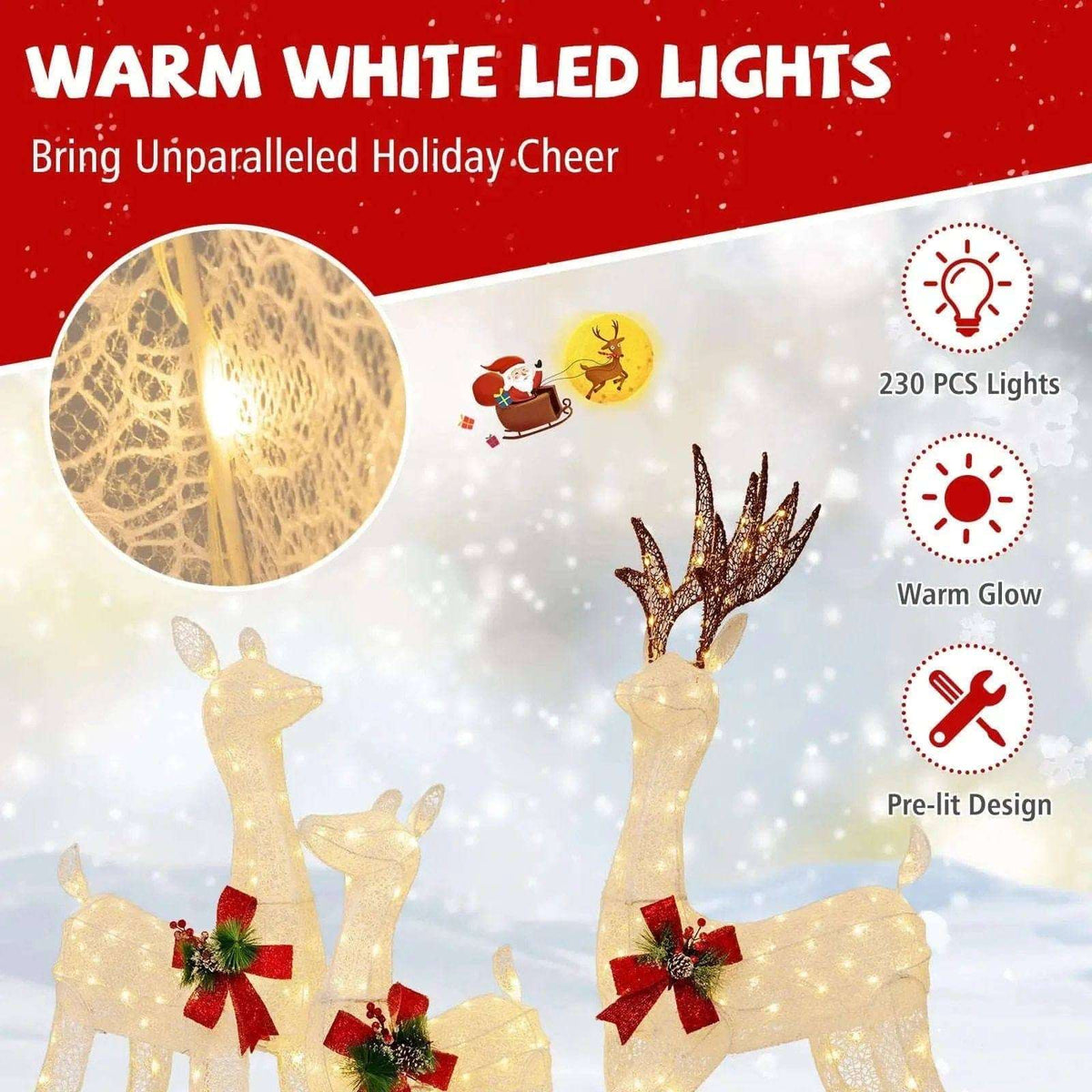 3-Piece Pre-lit Christmas Reindeer Family with 230 Warm White LED Lights Cartsfy Inc.