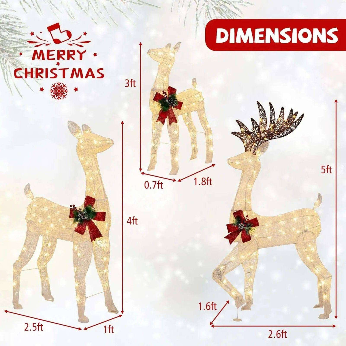 3-Piece Pre-lit Christmas Reindeer Family with 230 Warm White LED Lights Cartsfy Inc.