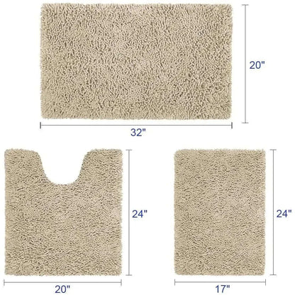 3-Piece Set: Bathroom Rugs Set Ultra Soft Non Slip and Absorbent Chenille DailySale Beige Navy Charcoal Beige-Navy-Charcoal-Light Blue-