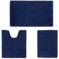 Navy 3-piece chenille bathroom rug set: rectangular bath mat and U-cut toilet mat