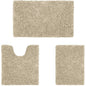 Beige 3-piece chenille bathroom rug set: rectangular bath mat and U-cut toilet mat