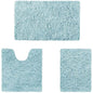 Light blue 3-piece chenille bathroom rug set: rectangular bath mat and U-cut toilet mat