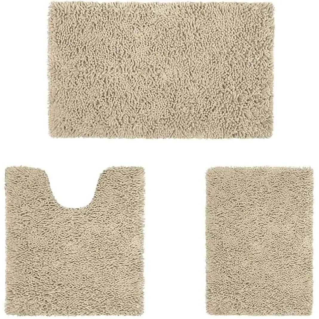 3-Piece Set: Bathroom Rugs Set Ultra Soft Non Slip and Absorbent Chenille DailySale Beige Navy Charcoal Beige-Navy-Charcoal-Light Blue-