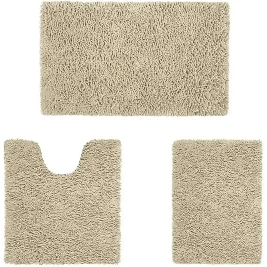 3-Piece Ultra Soft Non-Slip Chenille Bathroom Rugs Set for Comfort