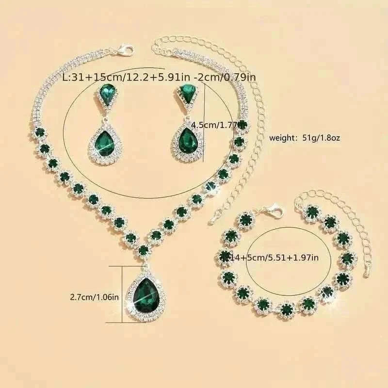 3-Piece Set: Elegant Bridal Jewelry Set - Rhinestone-Encrusted Earrings, Necklace & Bracelet Combo Cartsfy Inc.