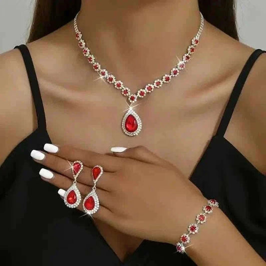 3-Piece Set: Elegant Bridal Jewelry Set - Rhinestone-Encrusted Earrings, Necklace & Bracelet Combo Cartsfy Inc.