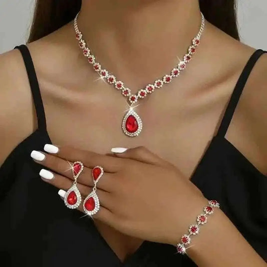 3-Piece Set: Elegant Bridal Jewelry Set - Rhinestone-Encrusted Earrings, Necklace & Bracelet Combo Cartsfy Inc.