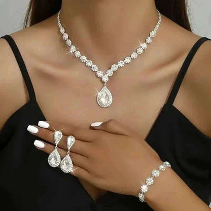 3-Piece Set: Elegant Bridal Jewelry Set - Rhinestone-Encrusted Earrings, Necklace & Bracelet Combo Cartsfy Inc.