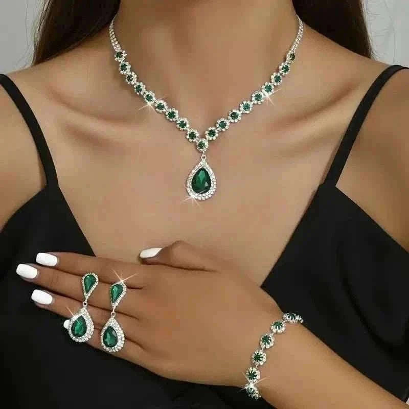 3-Piece Set: Elegant Bridal Jewelry Set - Rhinestone-Encrusted Earrings, Necklace & Bracelet Combo Cartsfy Inc.