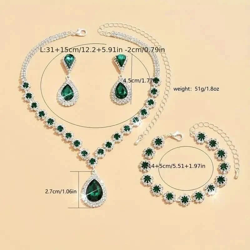 3 - Piece Set: Elegant Bridal Jewelry Set - Rhinestone - Encrusted Earrings, Necklace & Bracelet Combo - Cartsfy Inc.