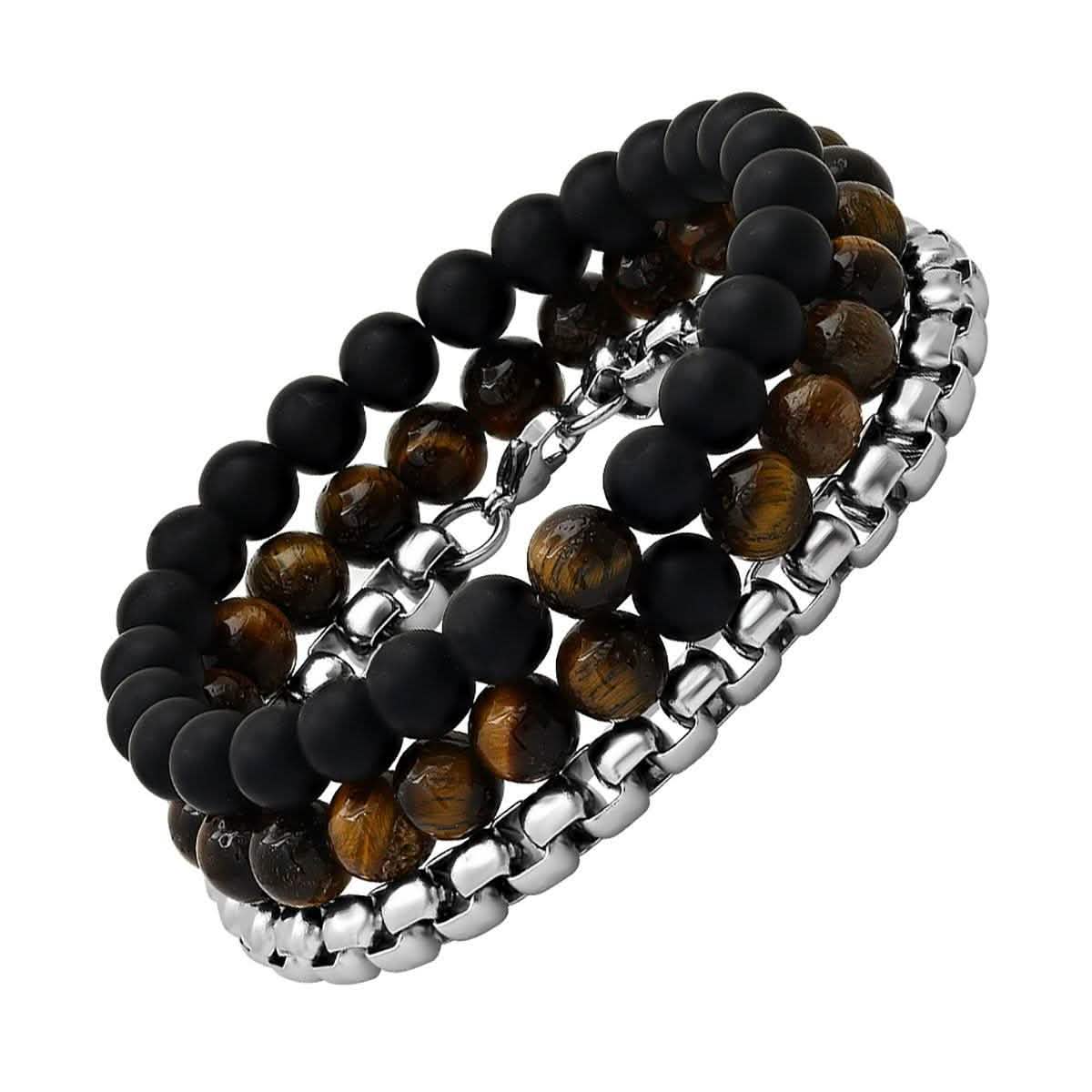 3 - Piece Set: Men's Black Lava Bracelets - Cartsfy Inc.