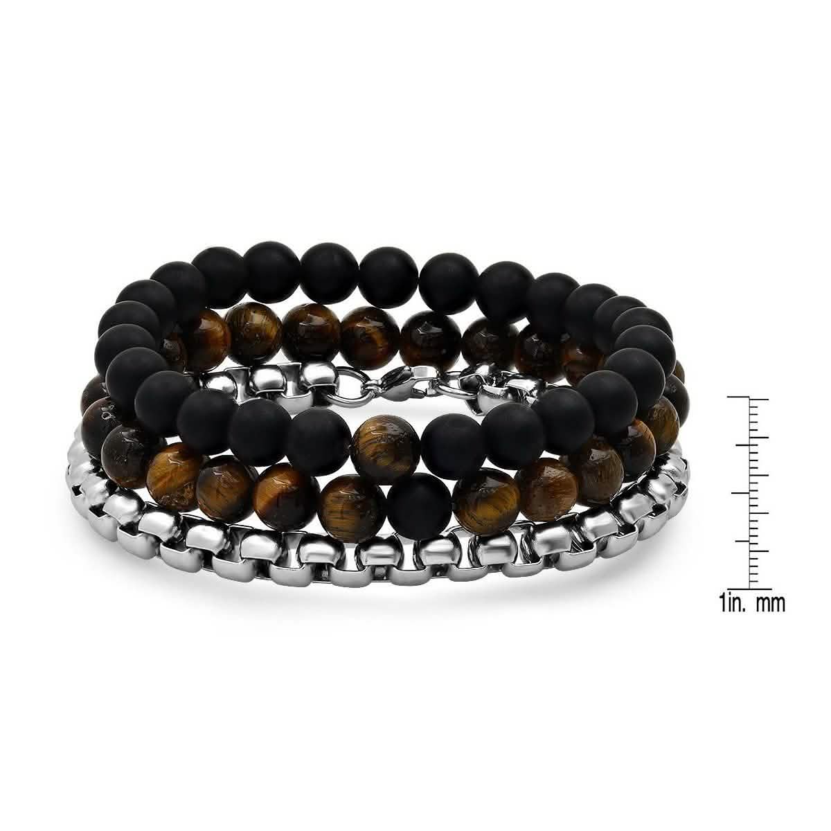 3 - Piece Set: Men's Black Lava Bracelets - Cartsfy Inc.