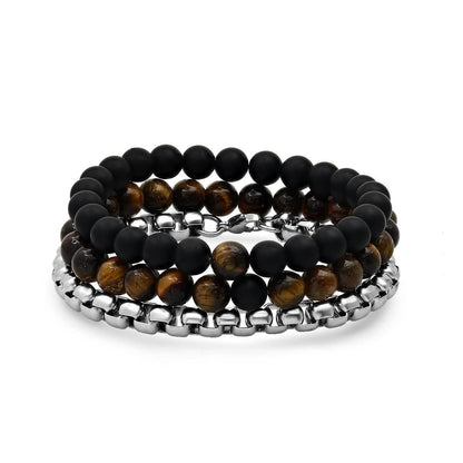 3 - Piece Set: Men's Black Lava Bracelets - Cartsfy Inc.