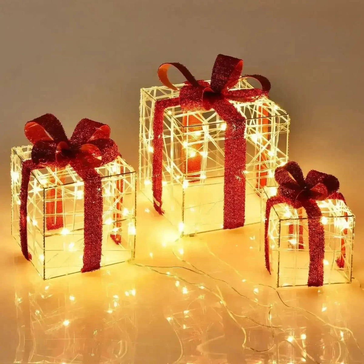 3 Pieces Christmas Lighted Gift Boxes Decorations with 60 LED Lights for Indoor and Outdoor Cartsfy Inc.