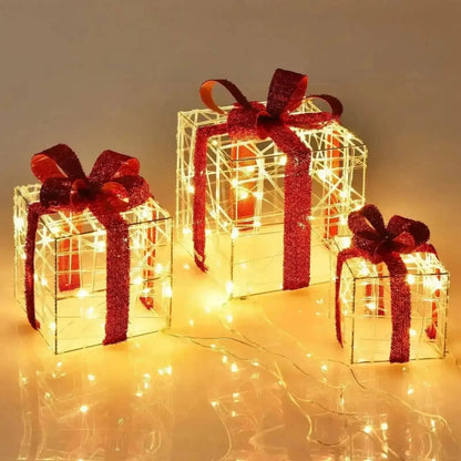 3 Pieces Christmas Lighted Gift Boxes Decorations with 60 LED Lights for Indoor and Outdoor Cartsfy Inc.
