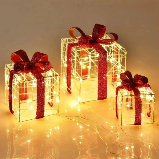 3 Pieces Christmas Lighted Gift Boxes Decorations with 60 LED Lights for Indoor and Outdoor Cartsfy Inc.