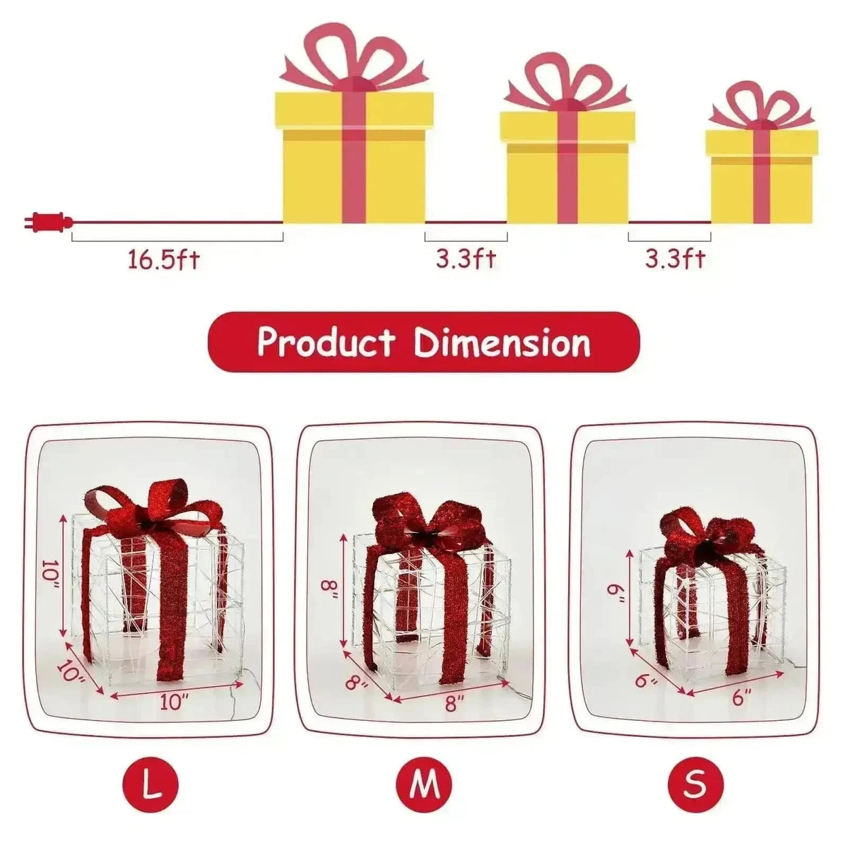 3 Pieces Christmas Lighted Gift Boxes Decorations with 60 LED Lights for Indoor and Outdoor Cartsfy Inc.