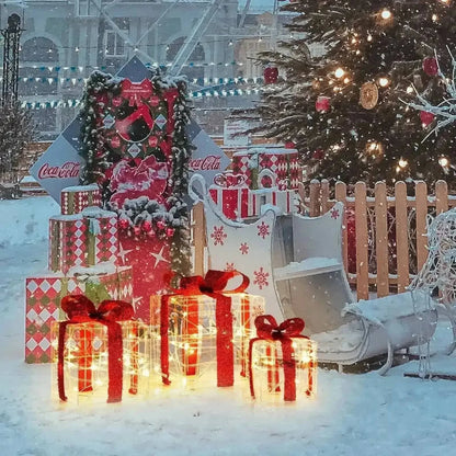 3 Pieces Christmas Lighted Gift Boxes Decorations with 60 LED Lights for Indoor and Outdoor Cartsfy Inc.