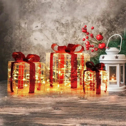 3 Pieces Christmas Lighted Gift Boxes Decorations with 60 LED Lights for Indoor and Outdoor Cartsfy Inc.