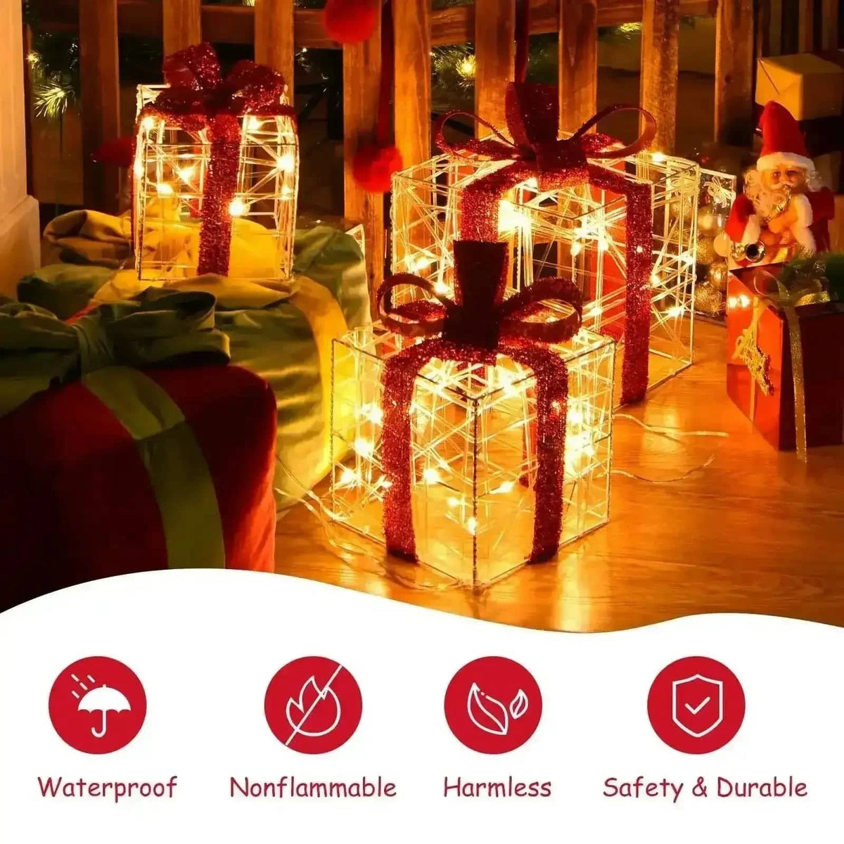 3 Pieces Christmas Lighted Gift Boxes Decorations with 60 LED Lights for Indoor and Outdoor Cartsfy Inc.