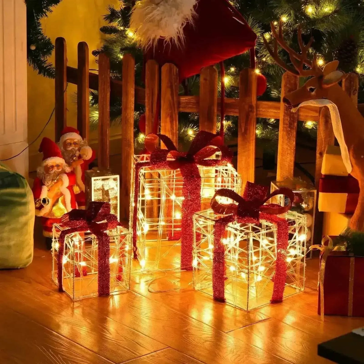 Lighted Gift Boxes Christmas Decorations with 60 LED Lights
