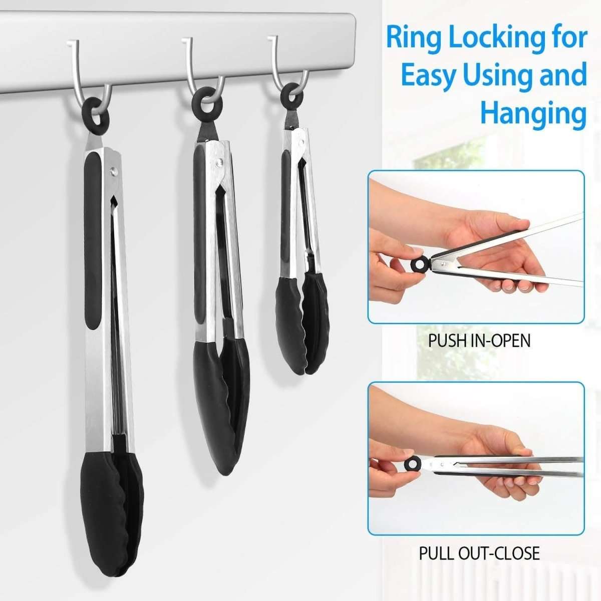 3-Pieces: Kitchen Tongs Stainless Steel with Silicon Cartsfy Inc.
